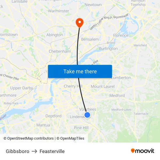 Gibbsboro to Feasterville map