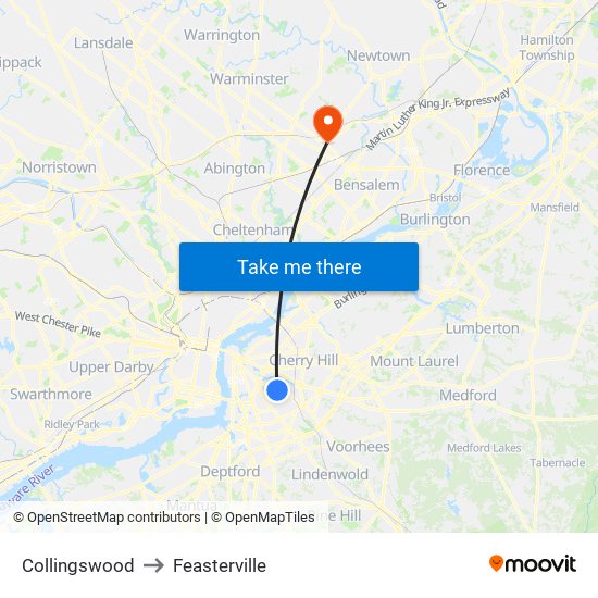 Collingswood to Feasterville map