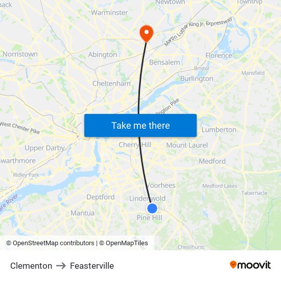 Clementon to Feasterville map