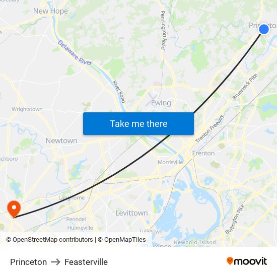 Princeton to Feasterville map