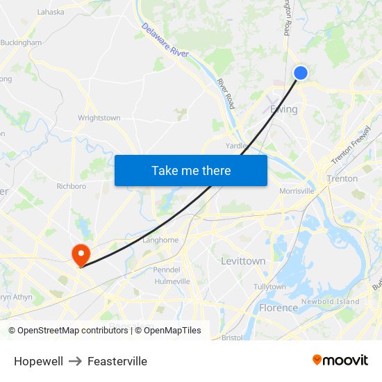 Hopewell to Feasterville map