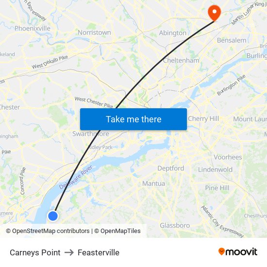 Carneys Point to Feasterville map