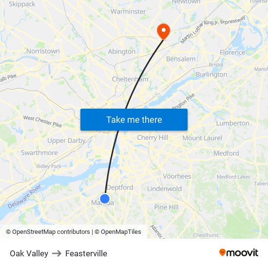 Oak Valley to Feasterville map
