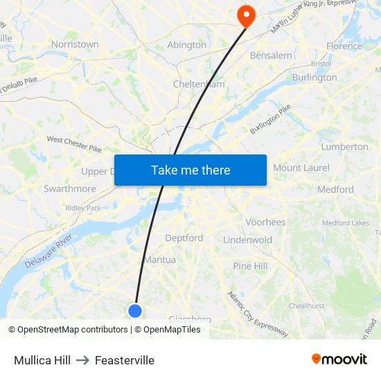 Mullica Hill to Feasterville map