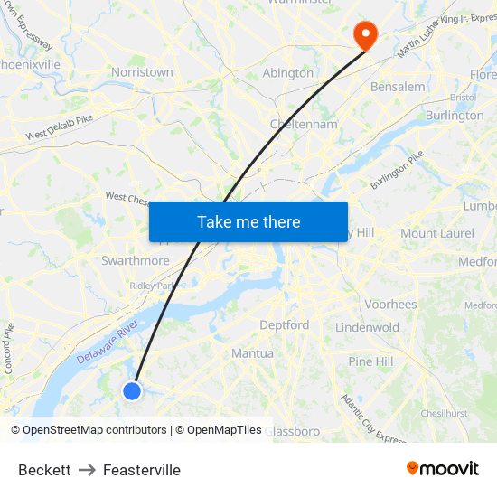 Beckett to Feasterville map