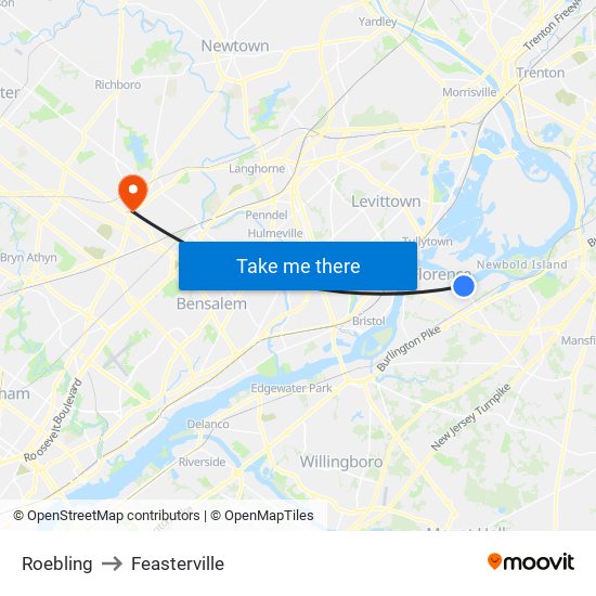 Roebling to Feasterville map