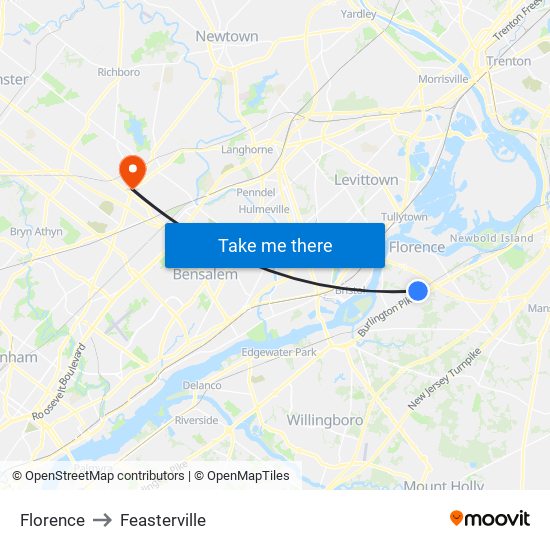 Florence to Feasterville map