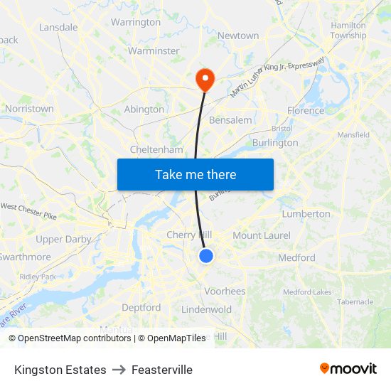 Kingston Estates to Feasterville map