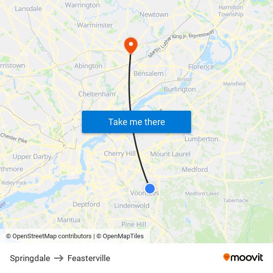Springdale to Feasterville map