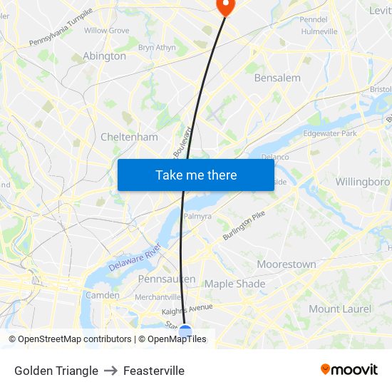 Golden Triangle to Feasterville map