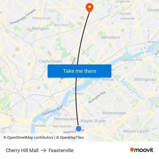 Cherry Hill Mall to Feasterville map