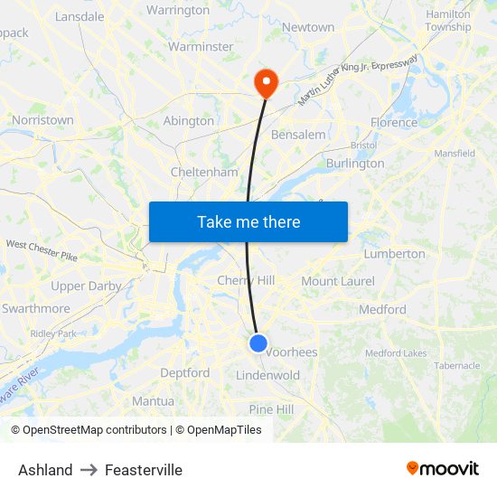Ashland to Feasterville map