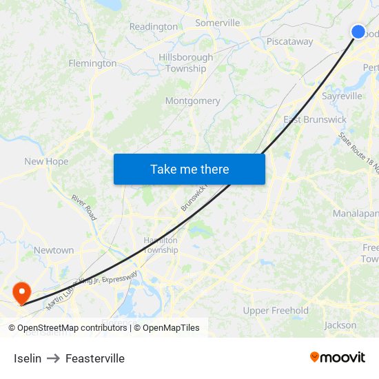 Iselin to Feasterville map