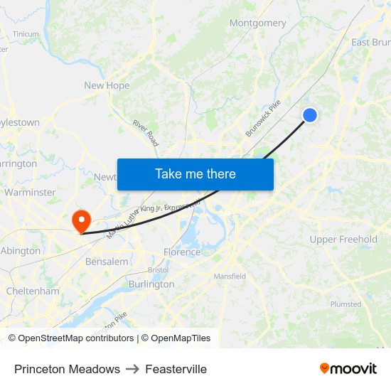 Princeton Meadows to Feasterville map