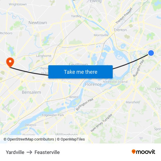 Yardville to Feasterville map