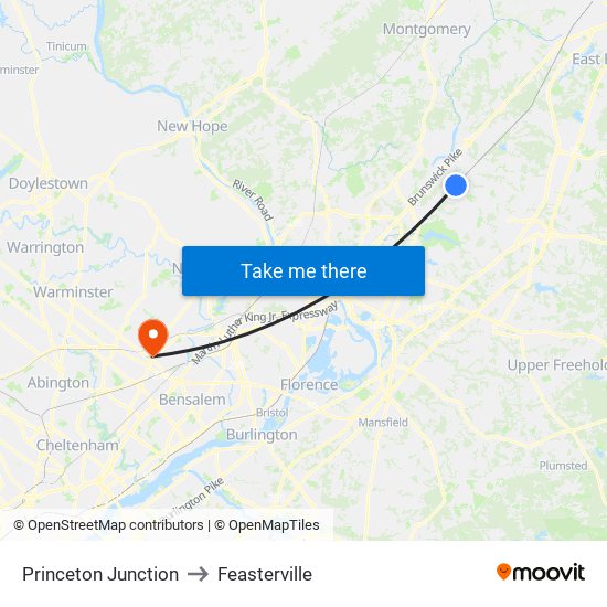 Princeton Junction to Feasterville map