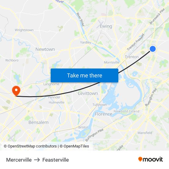 Mercerville to Feasterville map