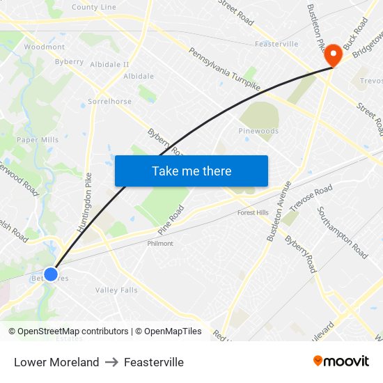 Lower Moreland to Feasterville map