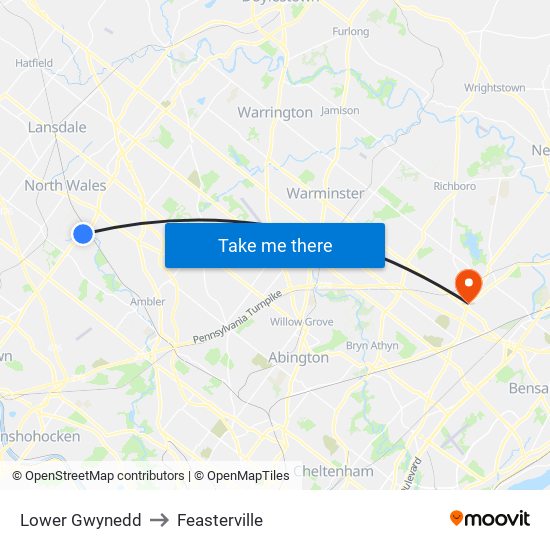 Lower Gwynedd to Feasterville map