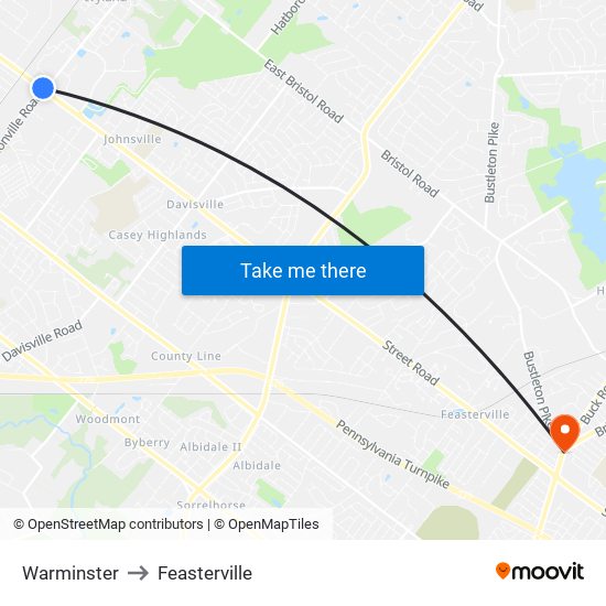 Warminster to Feasterville map