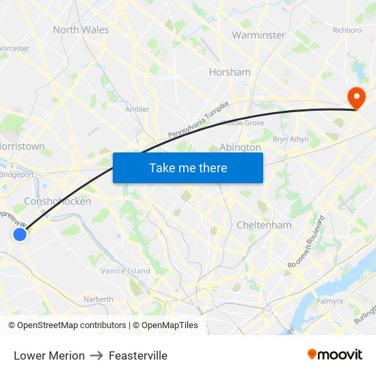 Lower Merion to Feasterville map