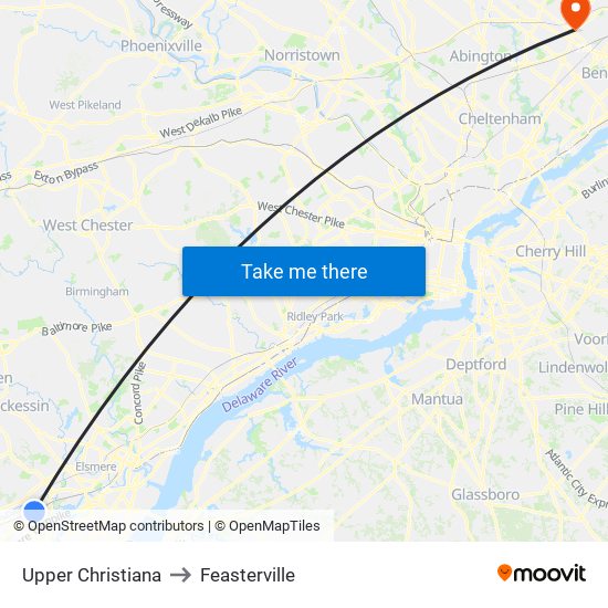 Upper Christiana to Feasterville map