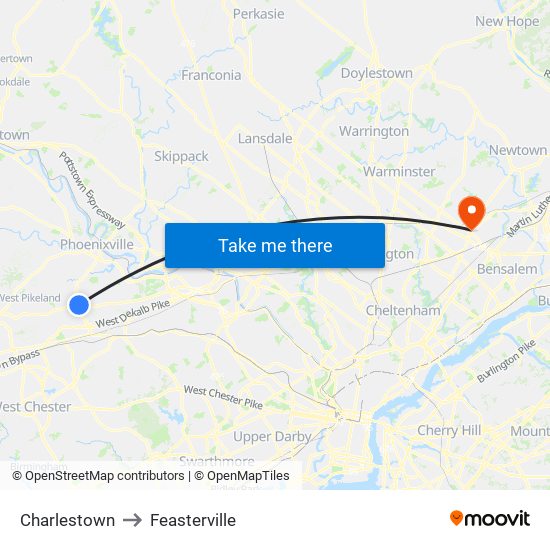 Charlestown to Feasterville map