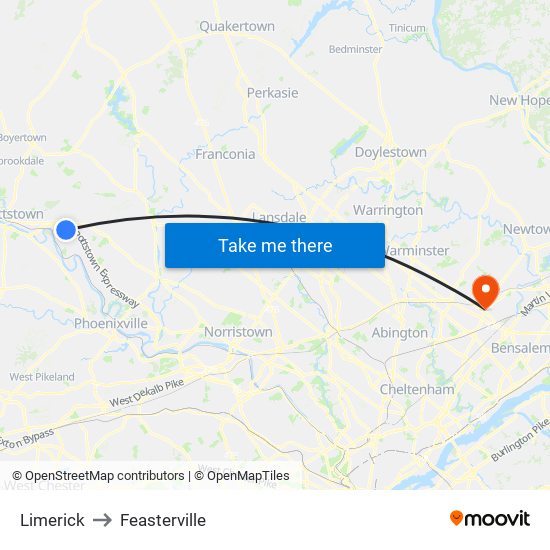 Limerick to Feasterville map