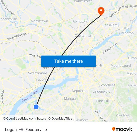 Logan to Feasterville map