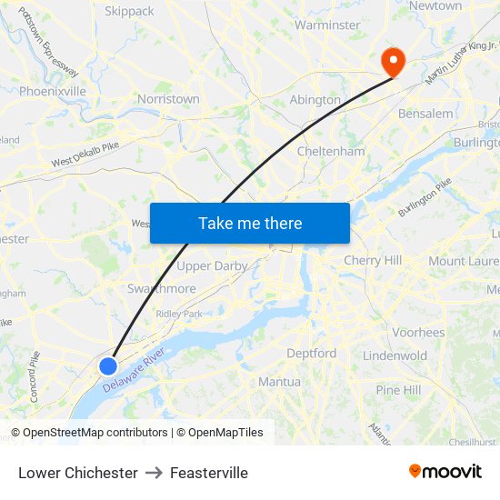 Lower Chichester to Feasterville map
