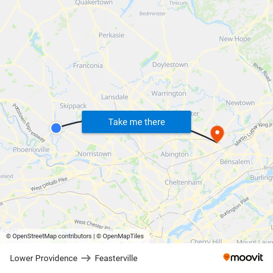 Lower Providence to Feasterville map
