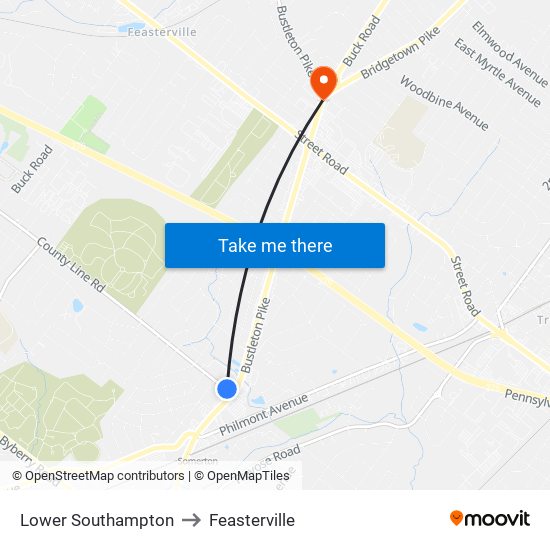 Lower Southampton to Feasterville map