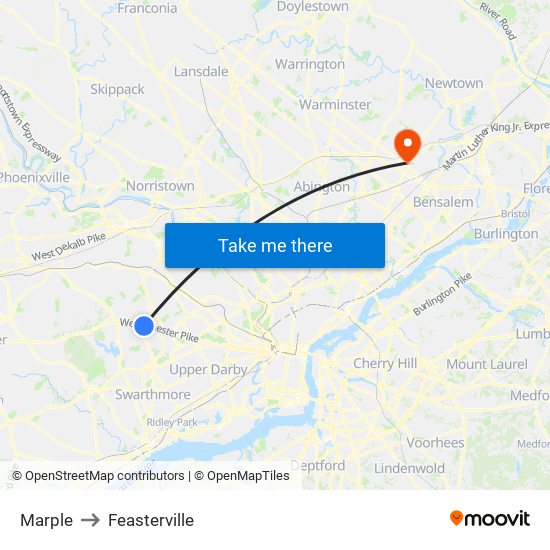 Marple to Feasterville map
