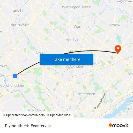 Plymouth to Feasterville map