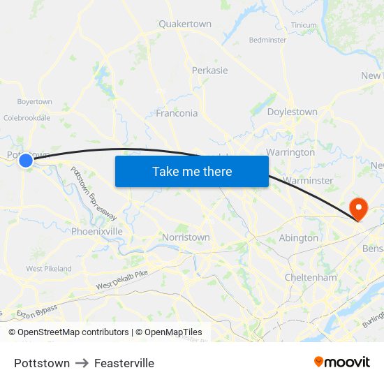 Pottstown to Feasterville map