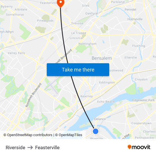 Riverside to Feasterville map