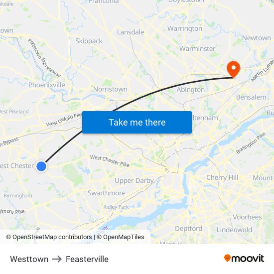 Westtown to Feasterville map