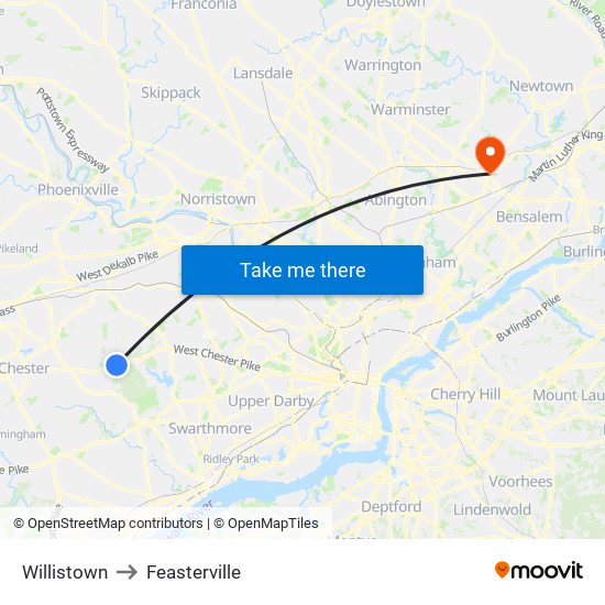 Willistown to Feasterville map