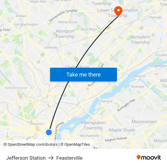 Jefferson Station to Feasterville map