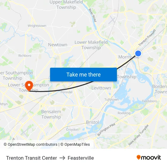 Trenton Transit Center to Feasterville map