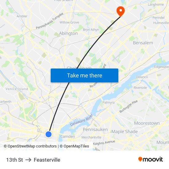 13th St to Feasterville map