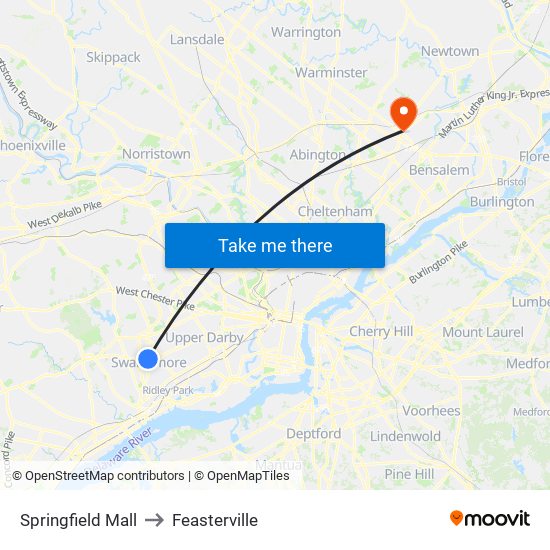 Springfield Mall to Feasterville map