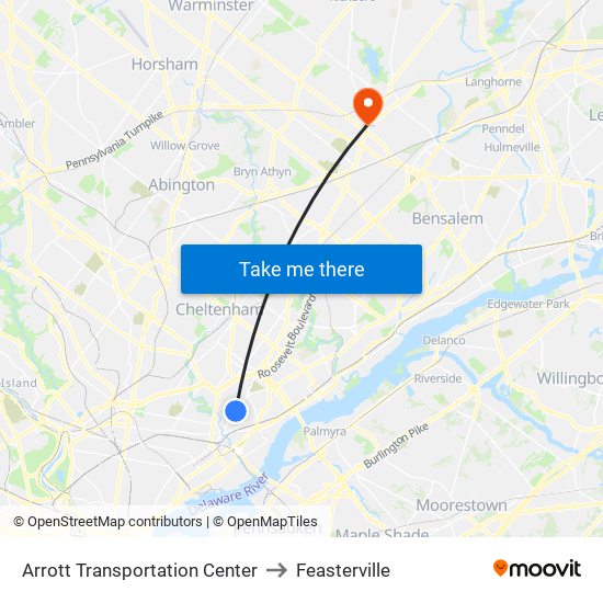 Arrott Transportation Center to Feasterville map