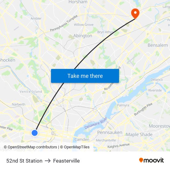 52nd St Station to Feasterville map