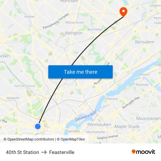 40th St Station to Feasterville map