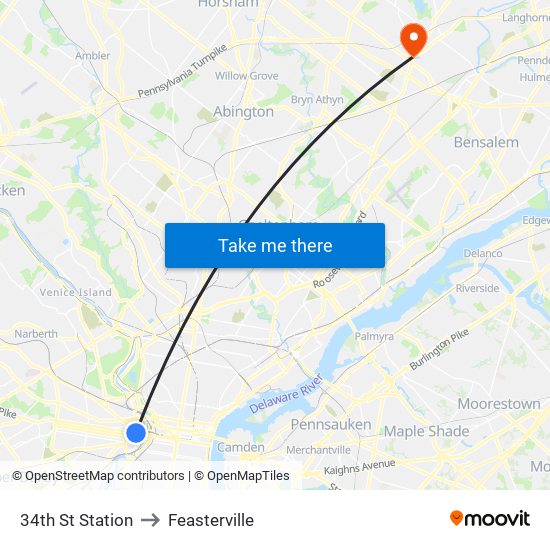 34th St Station to Feasterville map