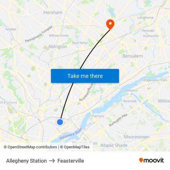 Allegheny Station to Feasterville map