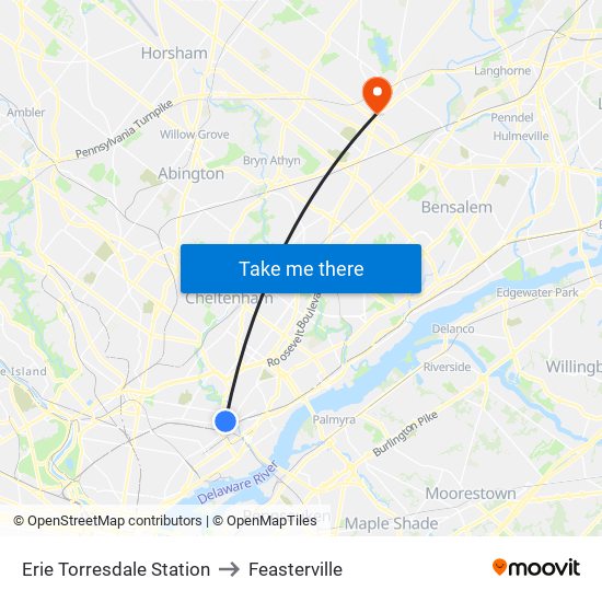 Erie Torresdale Station to Feasterville map