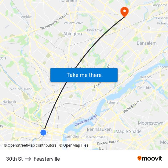 30th St to Feasterville map