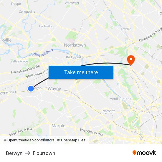 Berwyn to Flourtown map